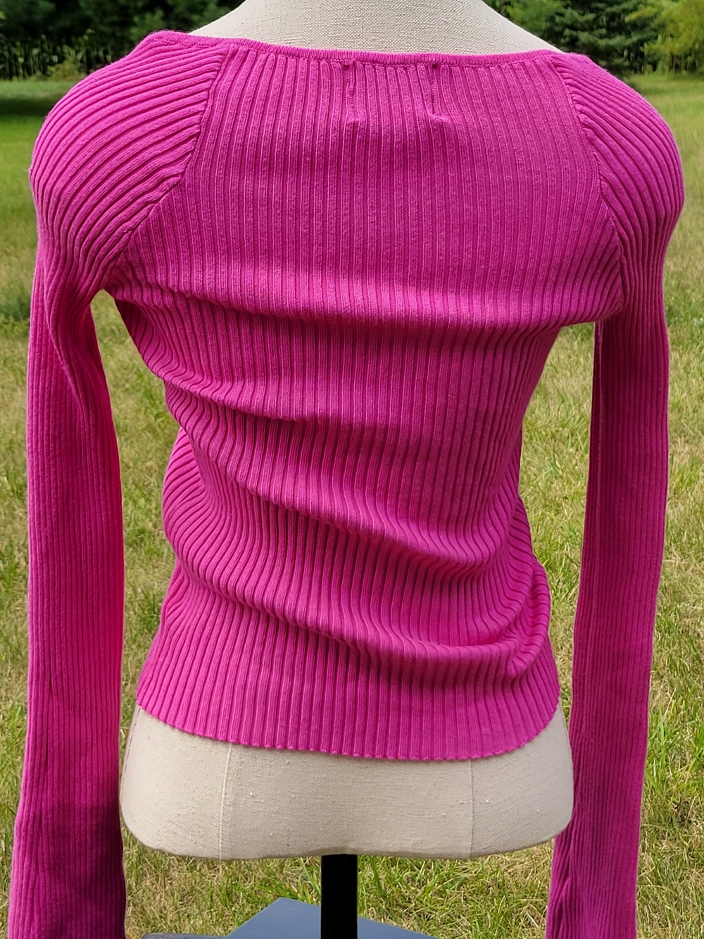 Women’s Off-the-Shoulder Ribbed & Fitted Sweater - Hot Pink Size XS - Picture 6 of 6